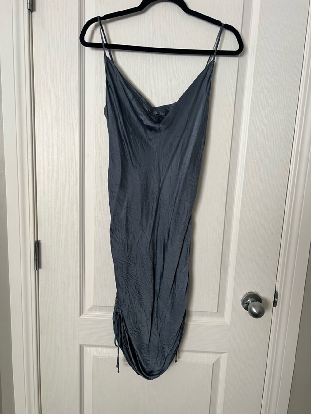 Aritzia Wilfred only ruched Slip Midi Dress in Slate Blue